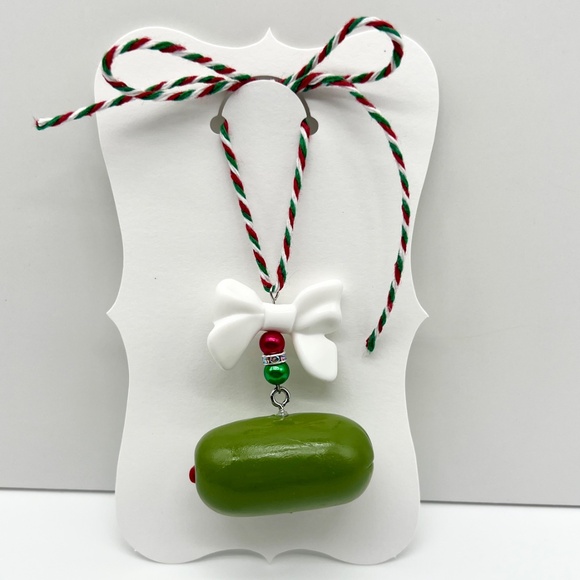 Christmas Olive Ornament – Handmade Polymer Clay Olive with Bow | Funny Holiday - Picture 3 of 9
